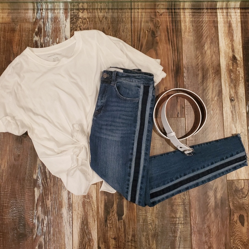 KanCan side stripe frayed end jeans